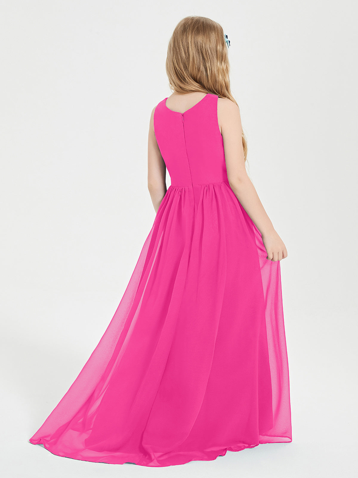 Asymmetrical Junior Bridesmaid Dresses with Scoop Neckline Fuchsia